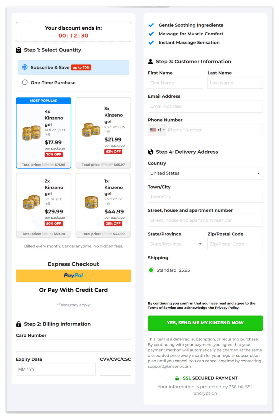 Kinzeno Joint Pain Massage Gel Secure Checkout Page